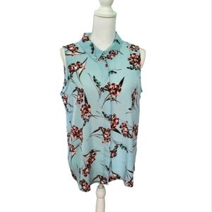 Women's Karl Lagerfeld Paris Polyester Floral Sleeveless Buttoned Blouse Large